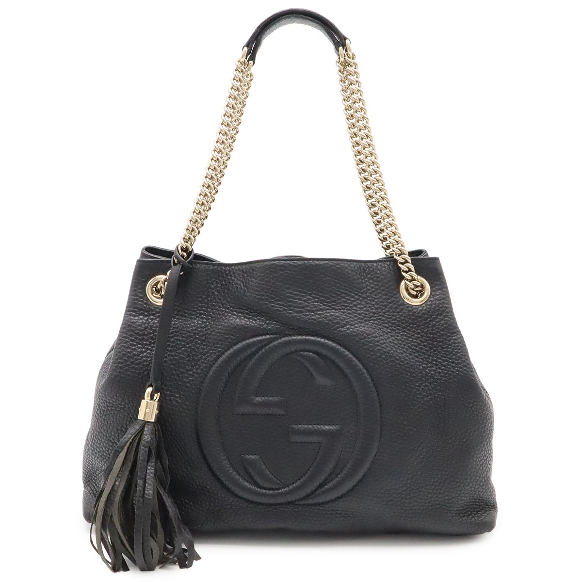 Gucci Soho Interlocking G Logo Chain Shoulder Bag Tote Tassel Charm Leather