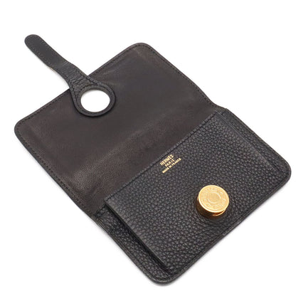 Hermes Dogon Key Case Coin Purse Card Leather Black Gold with Chain — view 7