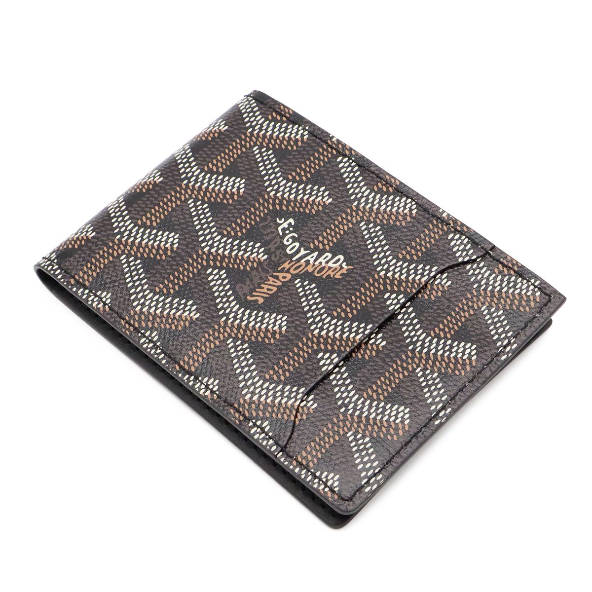 Goyard Insert Victoire Card Case Herringbone Pattern Leather Black Brown White — view 2
