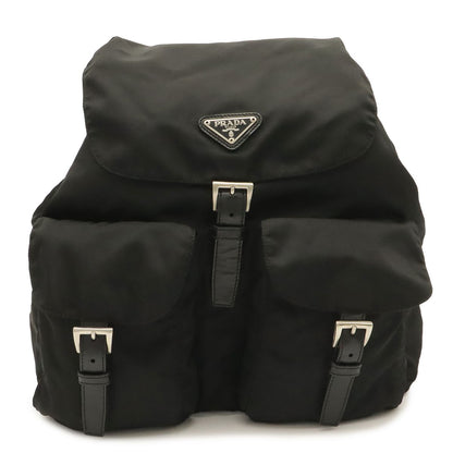 Prada Triangle Logo Backpack Nylon Leather Nero Black Silver