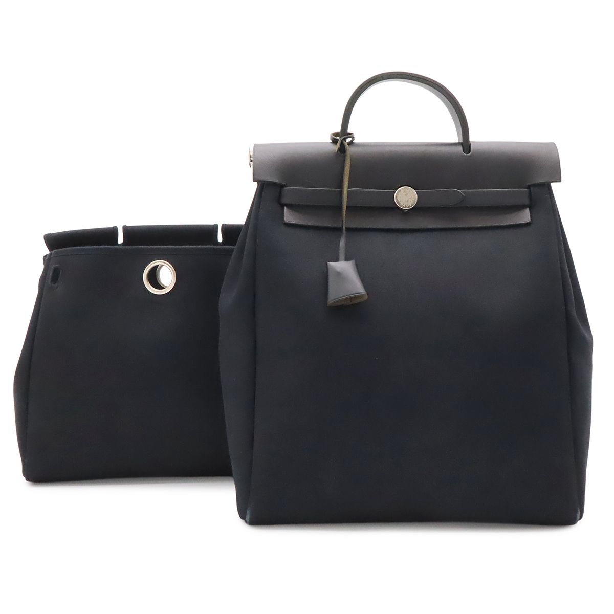 Hermes Herbag a Dos PM 2-Way Backpack Toile Officier Canvas Black