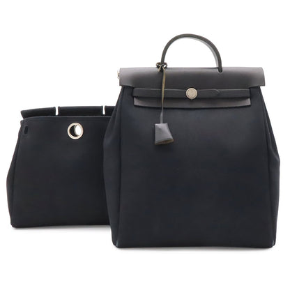 Hermes Herbag a Dos PM 2-Way Backpack Toile Officier Canvas Black