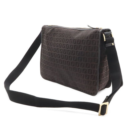 Fendi Zucchino Shoulder Bag Crossbody Canvas Leather Dark Brown Black Gold — view 2