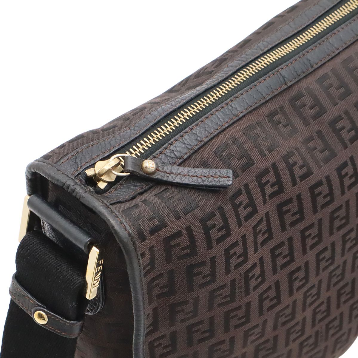 Fendi Zucchino Shoulder Bag Crossbody Canvas Leather Dark Brown Black Gold — view 6
