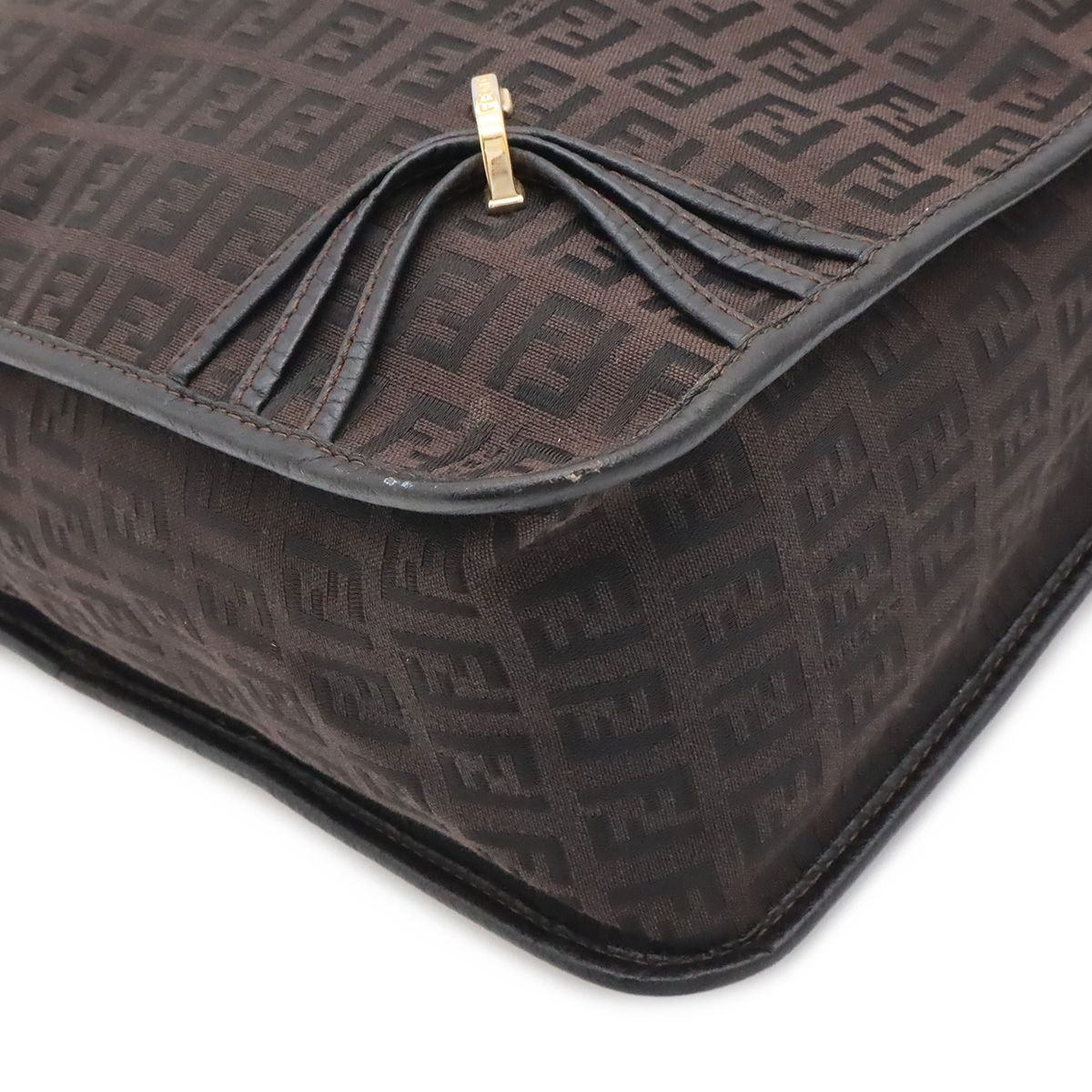 Fendi Zucchino Shoulder Bag Crossbody Canvas Leather Dark Brown Black Gold — view 3
