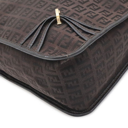 Fendi Zucchino Shoulder Bag Crossbody Canvas Leather Dark Brown Black Gold — view 3