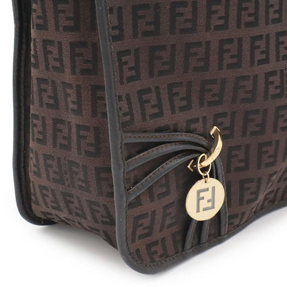 Fendi Zucchino Shoulder Bag Crossbody Canvas Leather Dark Brown Black Gold — view 8