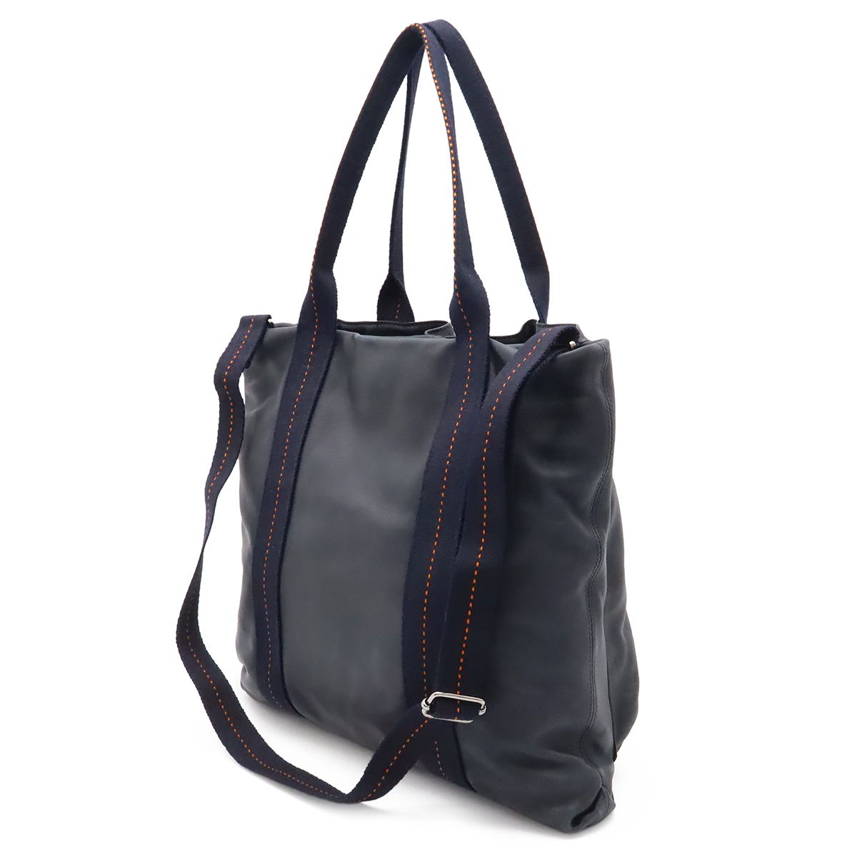 Hermes Caravan Vertical MM Tote 2-Way Shoulder Bag Crossbody Leather Dark Navy — view 2