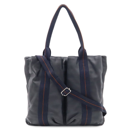 Hermes Caravan Vertical MM Tote 2-Way Shoulder Bag Crossbody Leather Dark Navy