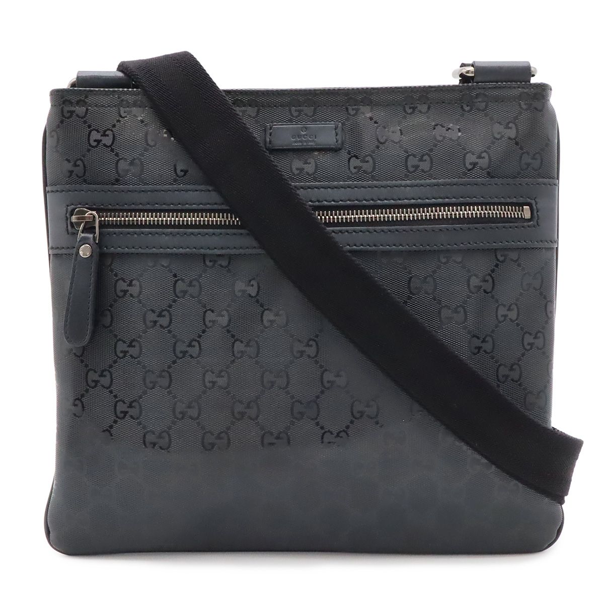 Gucci GG Supreme Shoulder Bag Crossbody Leather Black Silver
