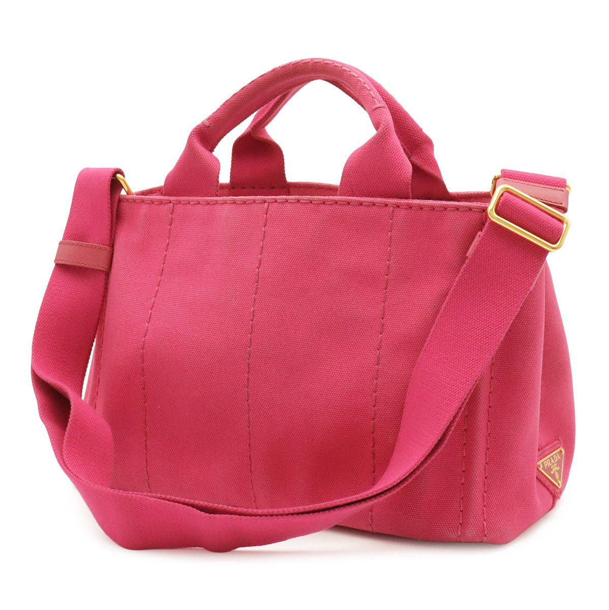 Prada Canapa Tote 2-Way Shoulder Bag Crossbody Canvas Fuchsia Pink Gold — view 2