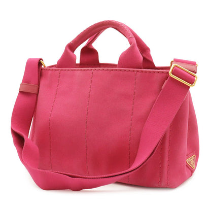 Prada Canapa Tote 2-Way Shoulder Bag Crossbody Canvas Fuchsia Pink Gold — view 2