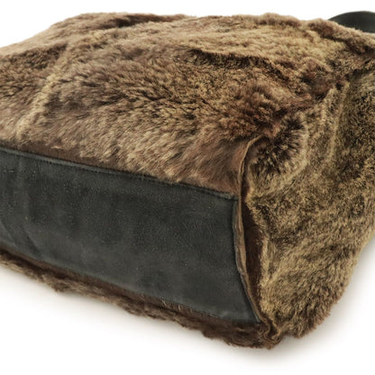 Chanel CC Logo Tote Fur Handbag Rabbit Fur Suede Brown Black — view 3