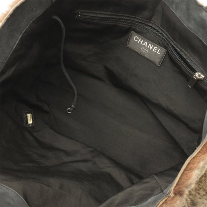 Chanel CC Logo Tote Fur Handbag Rabbit Fur Suede Brown Black — view 5