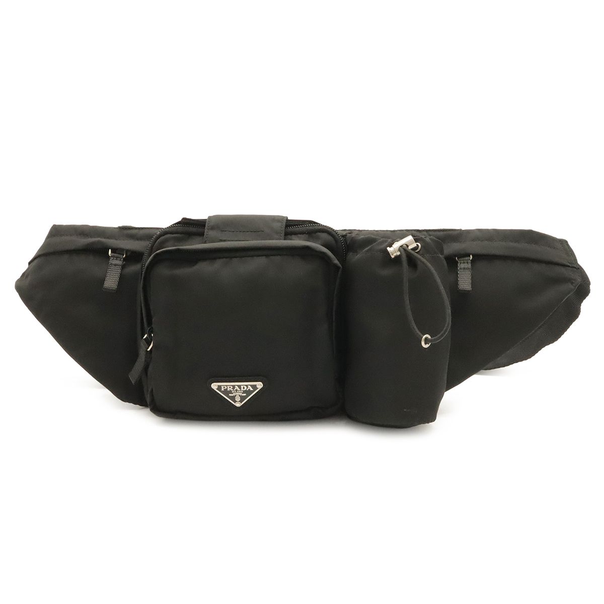Prada Triangle Logo Waist Bag Pouch Hip Nylon Nero Black Silver
