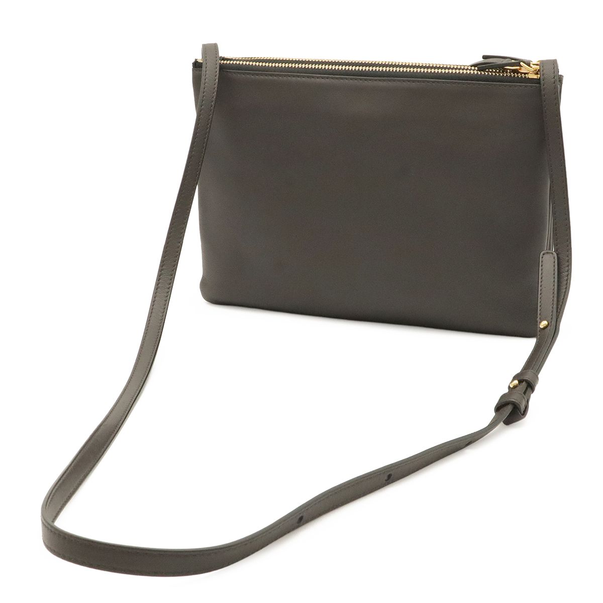 Celine Trio Large Shoulder Bag Pochette Crossbody Pouch Leather Charcoal Gray — view 2