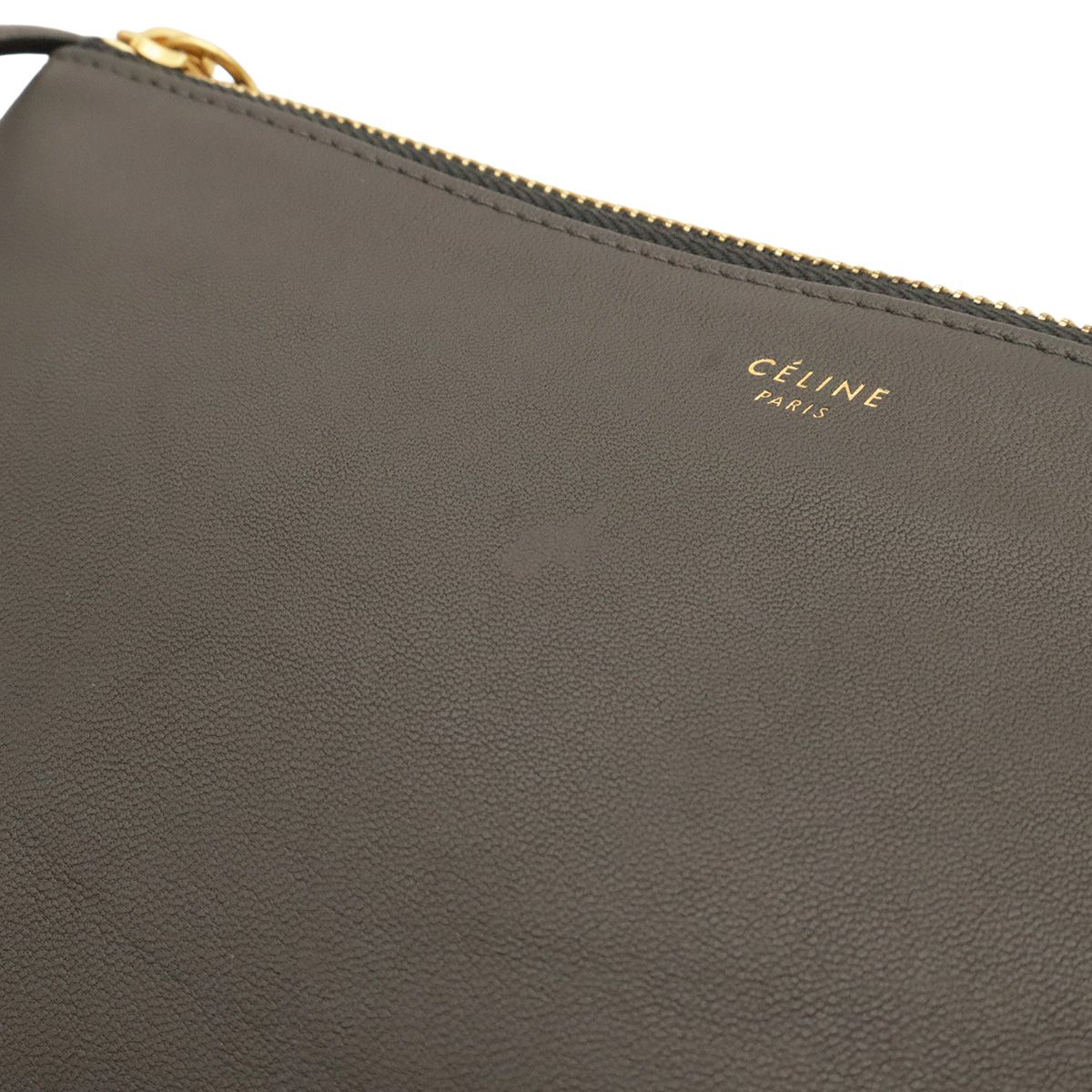 Celine Trio Large Shoulder Bag Pochette Crossbody Pouch Leather Charcoal Gray — view 4