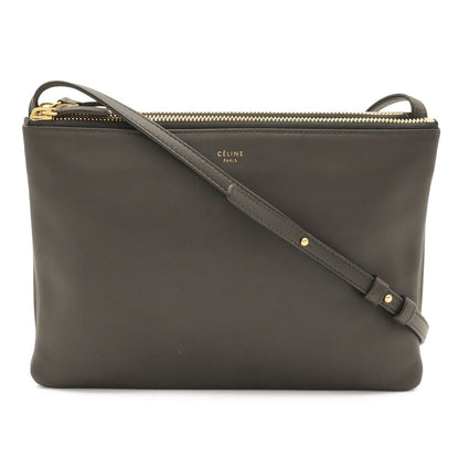 Celine Trio Large Shoulder Bag Pochette Crossbody Pouch Leather Charcoal Gray