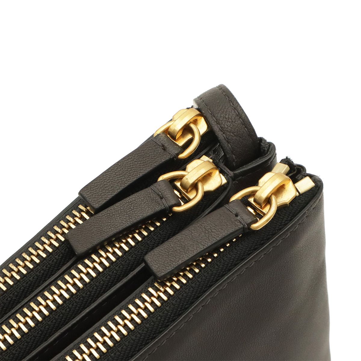 Celine Trio Large Shoulder Bag Pochette Crossbody Pouch Leather Charcoal Gray — view 6