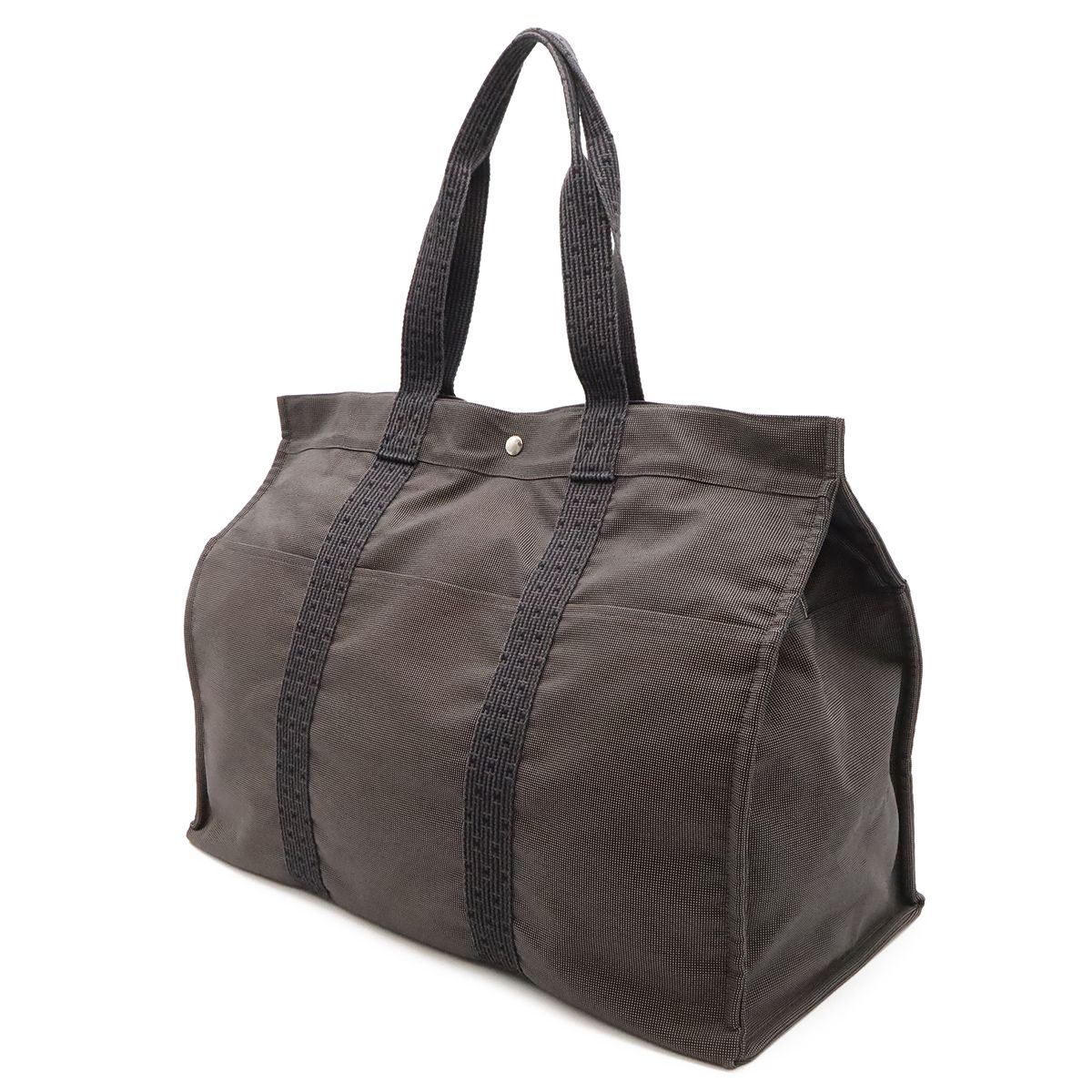 Hermes Herline Tote TGM Large Boston Bag Purse Canvas Gray Black — view 2