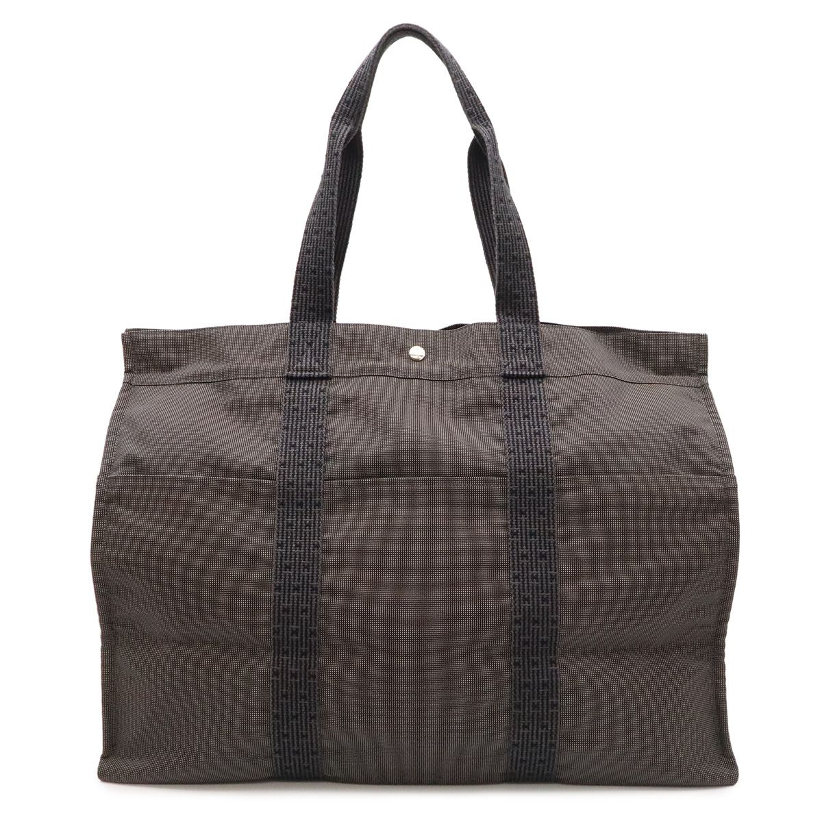 Hermes Herline Tote TGM Large Boston Bag Purse Canvas Gray Black