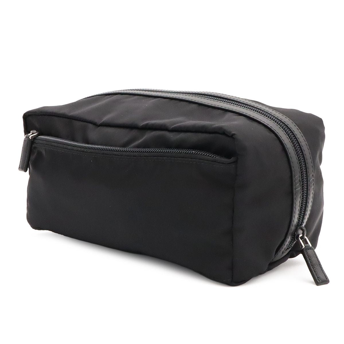 Prada Triangle Logo Clutch Pouch Nylon Nero Black Silver Domestic Purchase — view 2