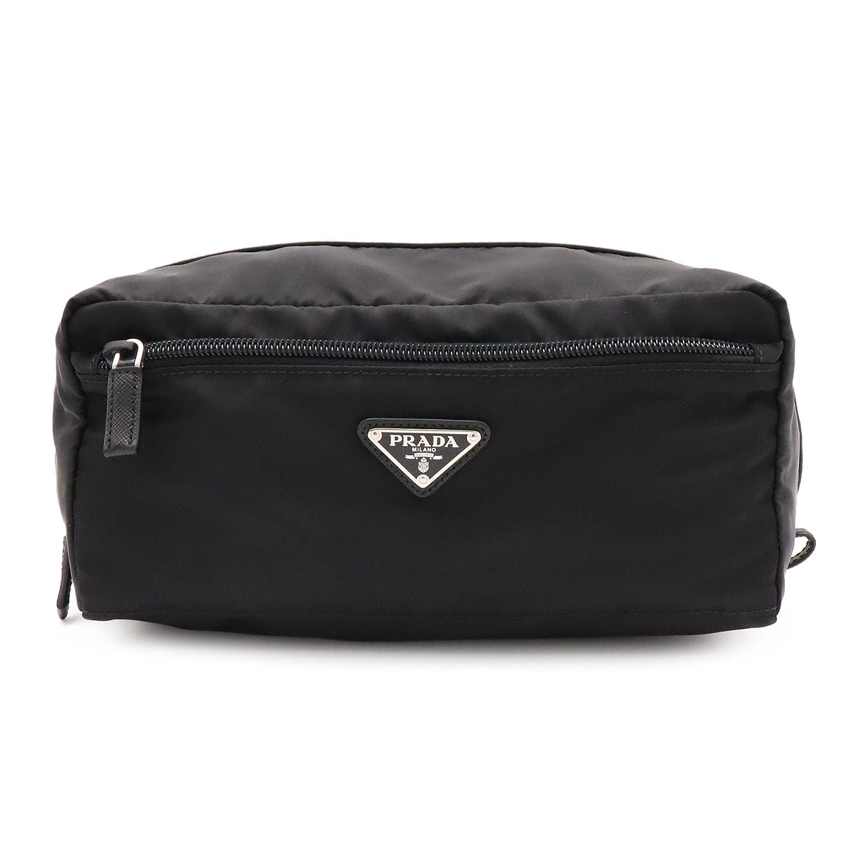 Prada Triangle Logo Clutch Pouch Nylon Nero Black Silver Domestic Purchase