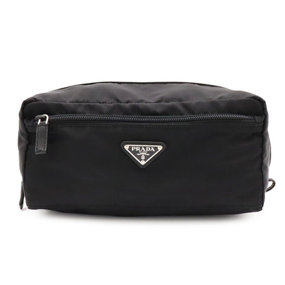 Prada Triangle Logo Clutch Pouch Nylon Nero Black Silver Domestic Purchase