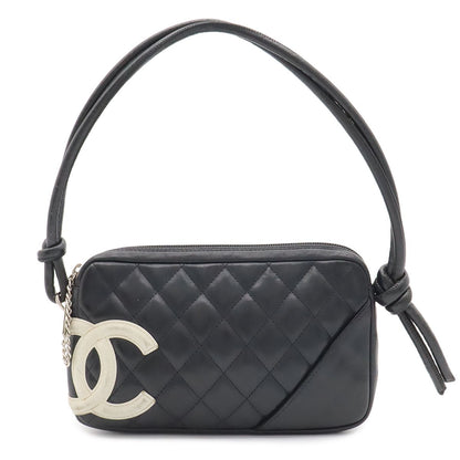 Chanel Cambon Line CC Logo Pouch Shoulder Bag Leather Black Silver