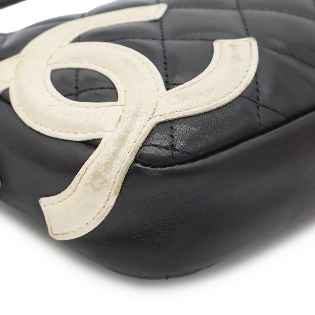 Chanel Cambon Line CC Logo Pouch Shoulder Bag Leather Black Silver — view 3
