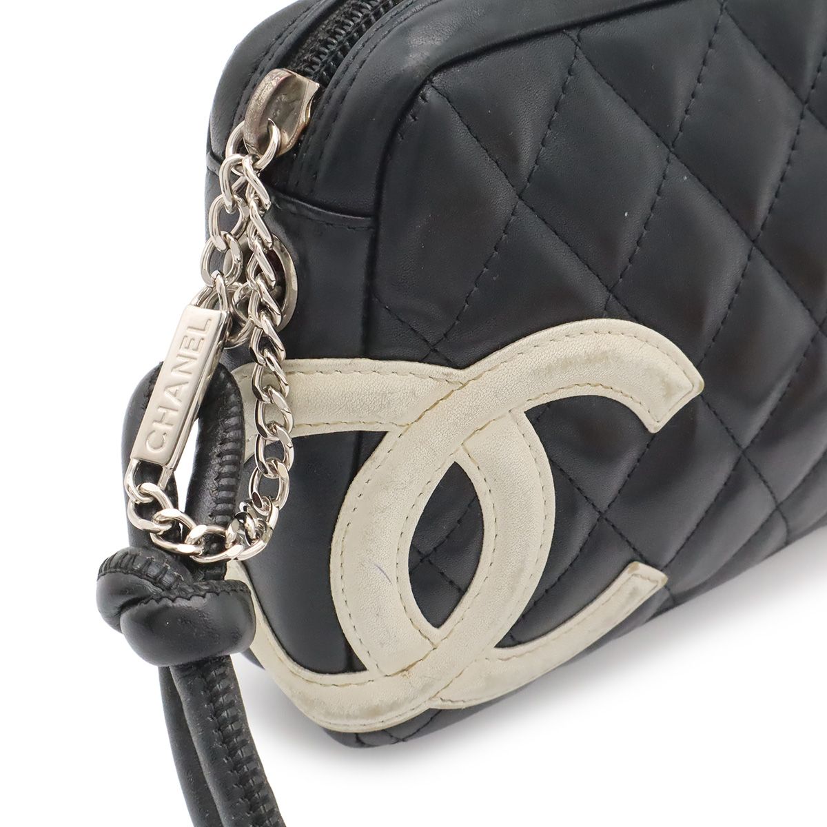Chanel Cambon Line CC Logo Pouch Shoulder Bag Leather Black Silver — view 6