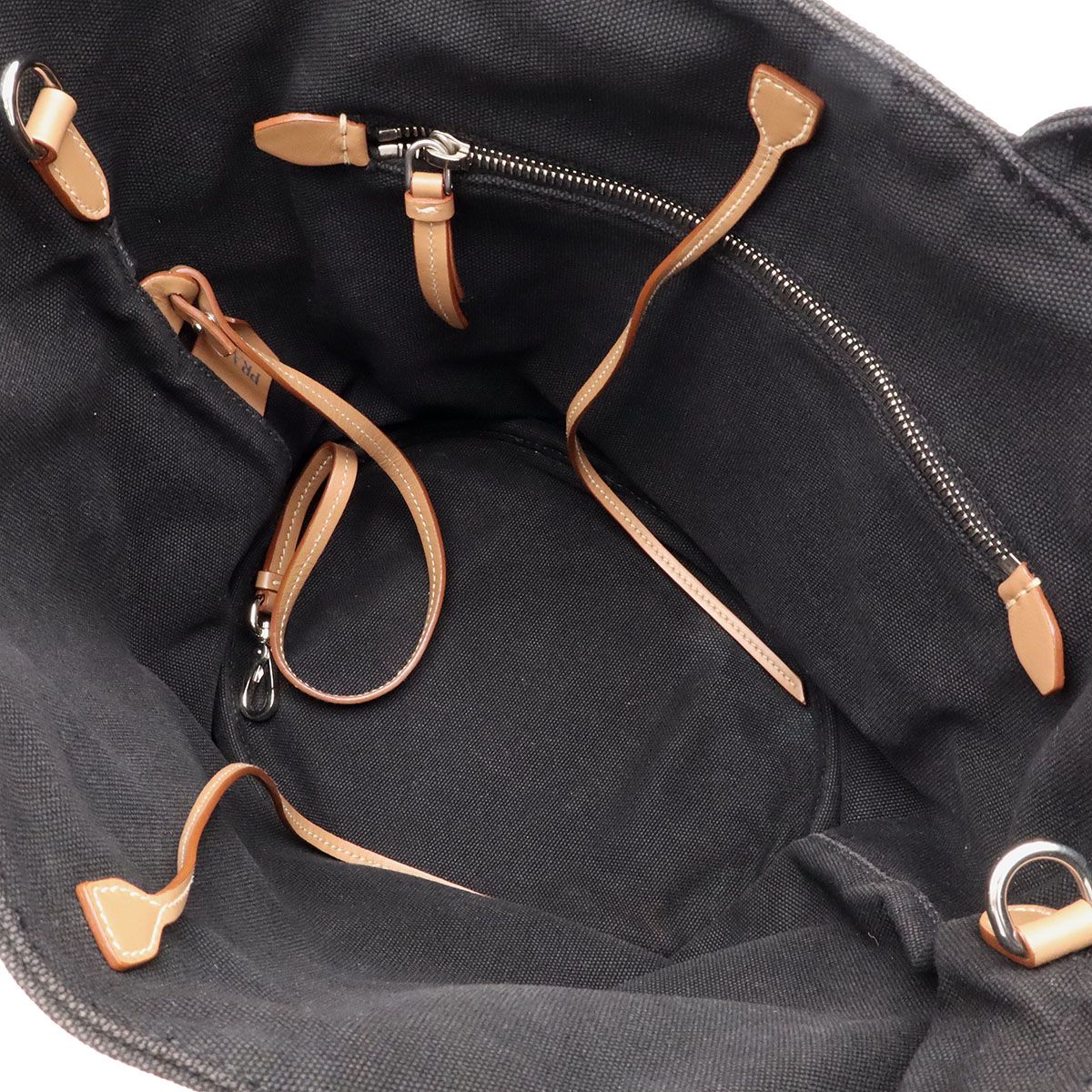 Prada Canapa Tote 2-Way Shoulder Bag Crossbody Canvas Leather Nero Black — view 7