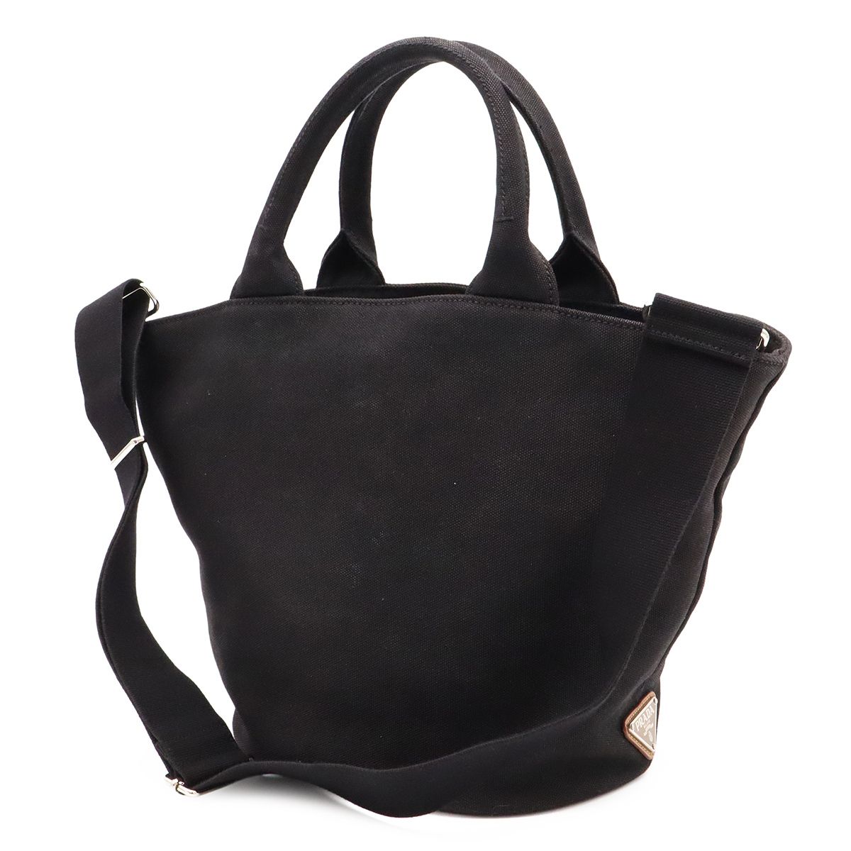 Prada Canapa Tote 2-Way Shoulder Bag Crossbody Canvas Leather Nero Black — view 2