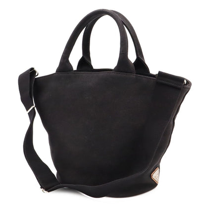 Prada Canapa Tote 2-Way Shoulder Bag Crossbody Canvas Leather Nero Black — view 2