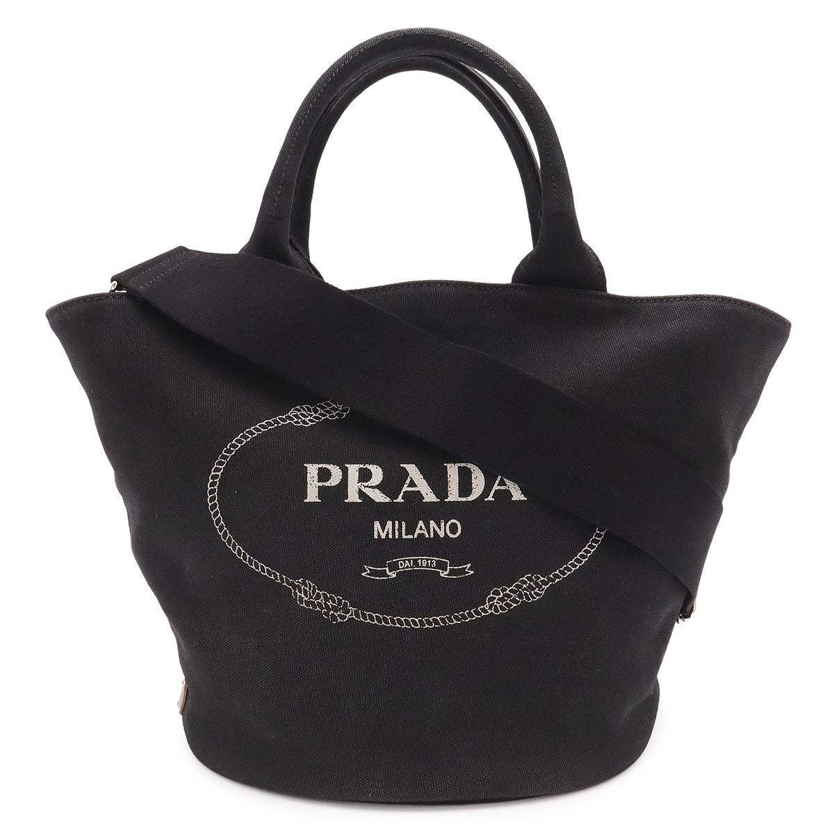 Prada Canapa Tote 2-Way Shoulder Bag Crossbody Canvas Leather Nero Black