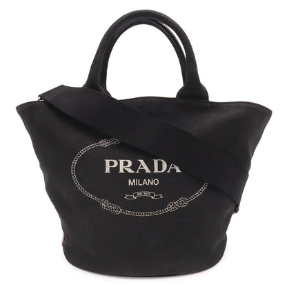 Prada Canapa Tote 2-Way Shoulder Bag Crossbody Canvas Leather Nero Black