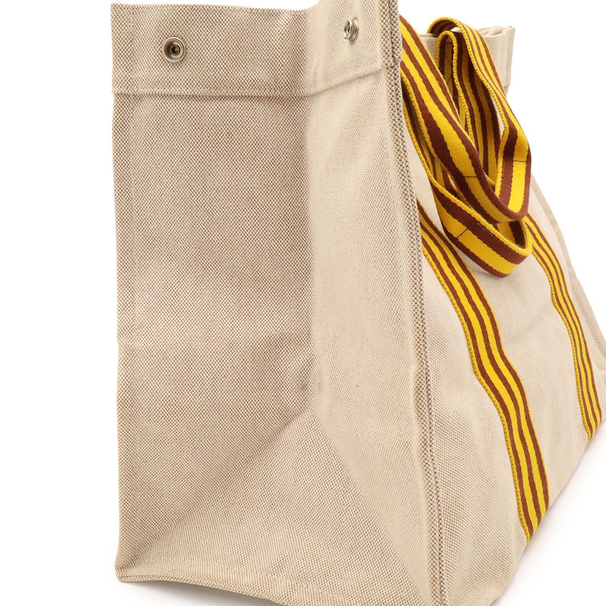 Hermes Bora GM Tote Large Handbag Stripe Canvas Natural Yellow Brown — view 6