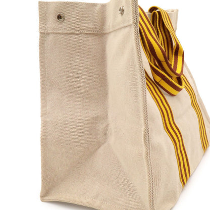 Hermes Bora GM Tote Large Handbag Stripe Canvas Natural Yellow Brown — view 6