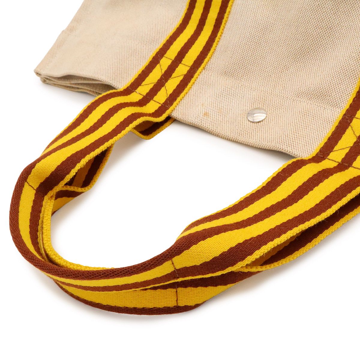 Hermes Bora GM Tote Large Handbag Stripe Canvas Natural Yellow Brown — view 4