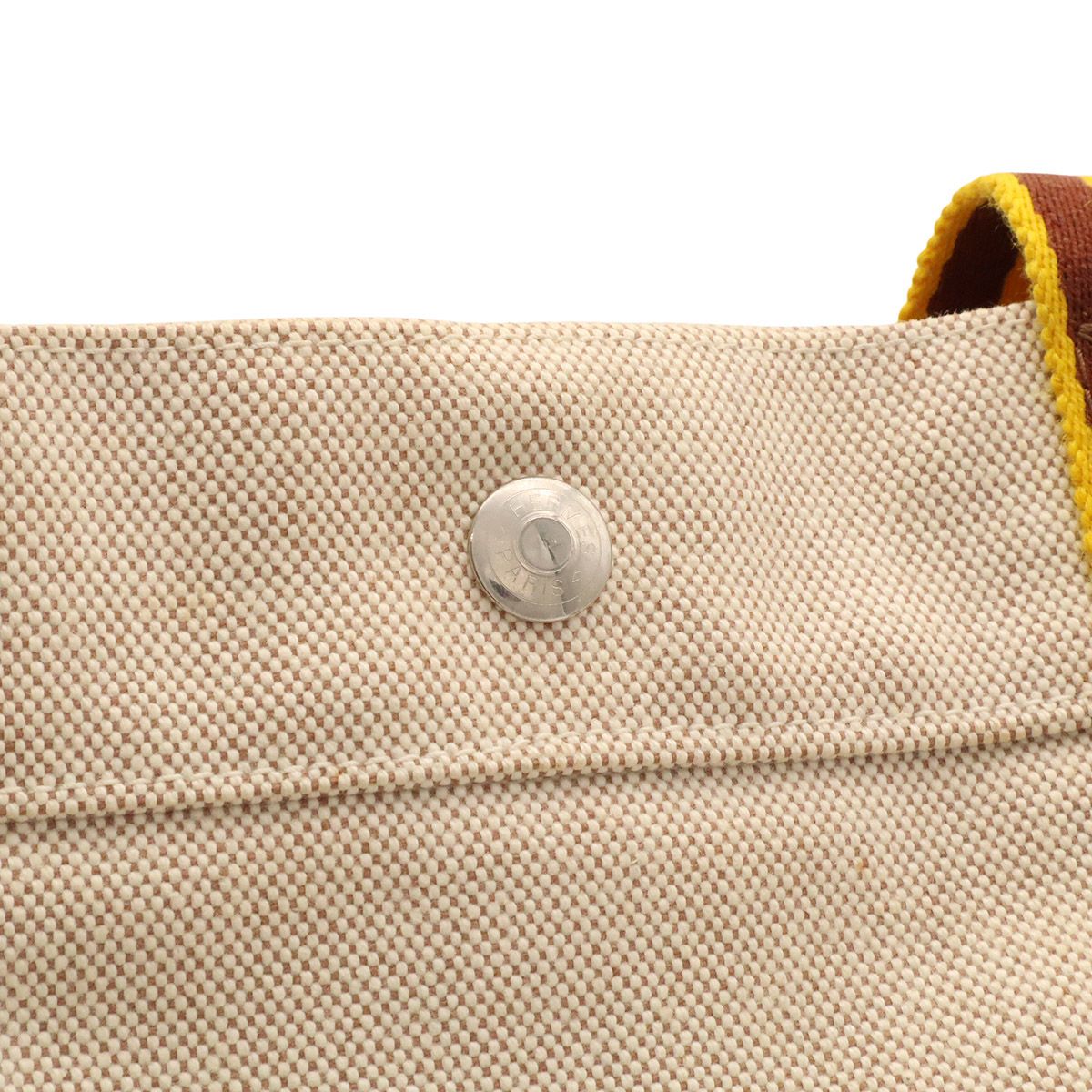 Hermes Bora GM Tote Large Handbag Stripe Canvas Natural Yellow Brown — view 5