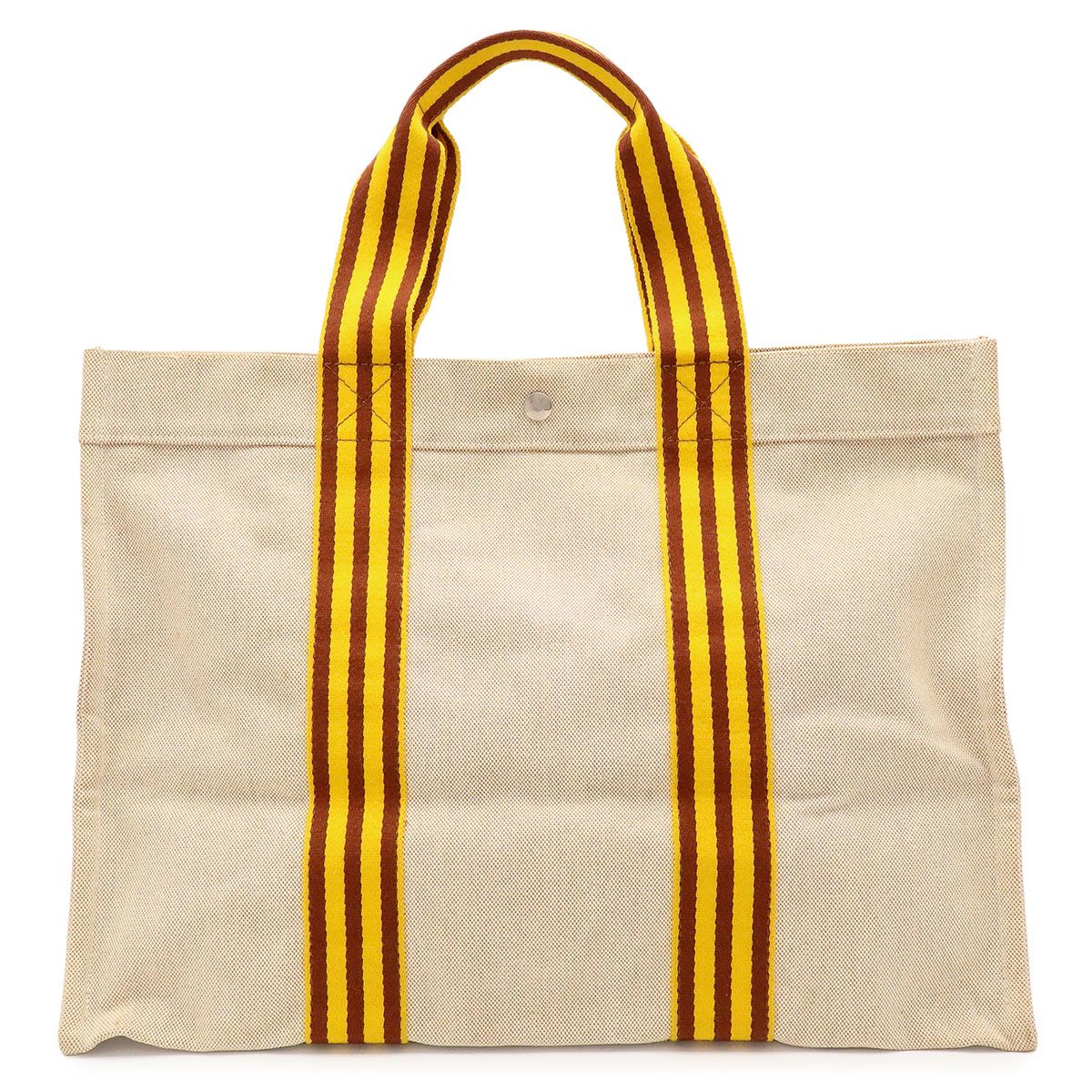 Hermes Bora GM Tote Large Handbag Stripe Canvas Natural Yellow Brown