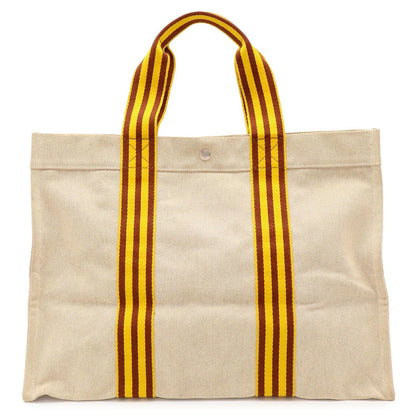 Hermes Bora GM Tote Large Handbag Stripe Canvas Natural Yellow Brown