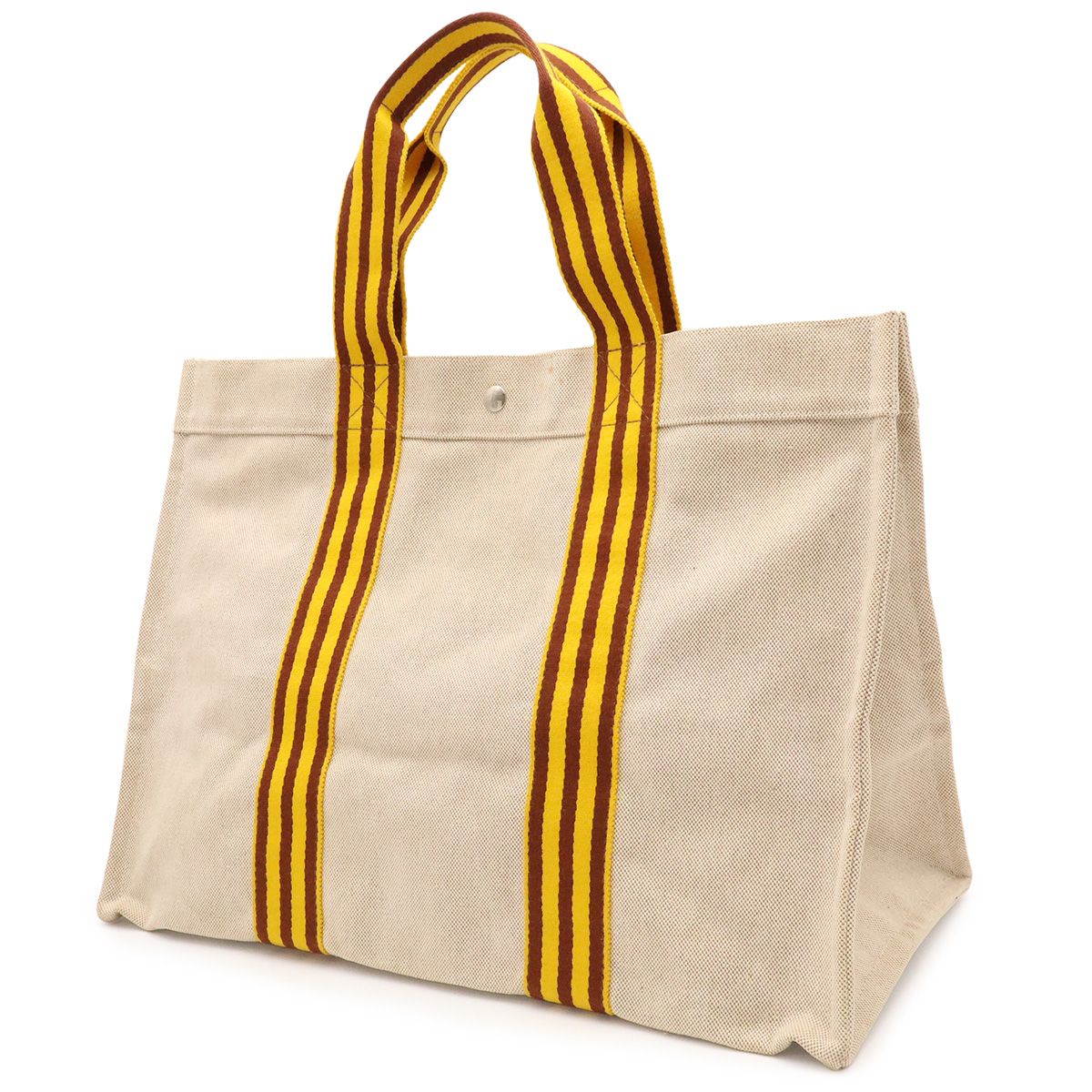 Hermes Bora GM Tote Large Handbag Stripe Canvas Natural Yellow Brown — view 2