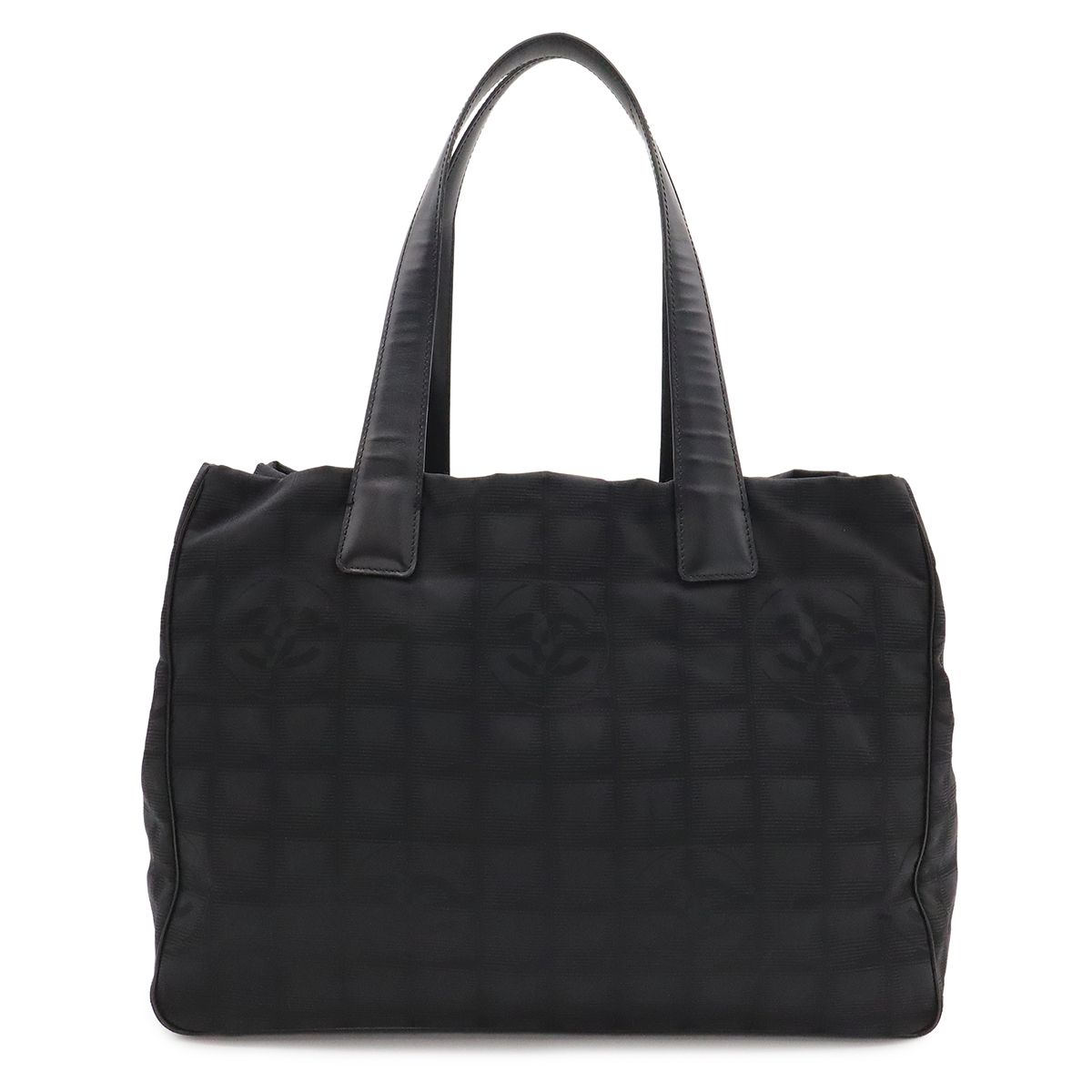 Chanel New Travel Line Tote MM Shoulder Bag Nylon Jacquard Black
