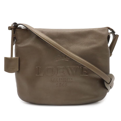 Loewe Heritage Logo Shoulder Bag Crossbody Metallic Leather Khaki Blanc Silver