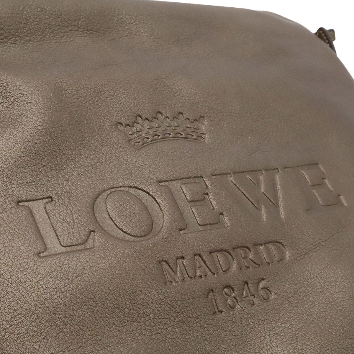 Loewe Heritage Logo Shoulder Bag Crossbody Metallic Leather Khaki Blanc Silver — view 8