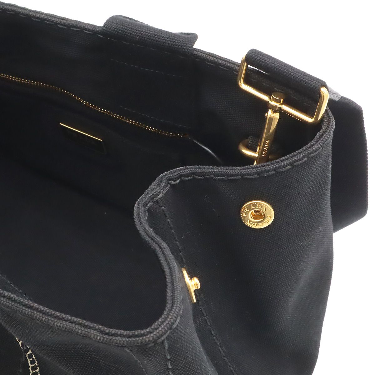 Prada Canapa Tote 2-Way Shoulder Bag Canvas Nero Black Gold Domestic Boutique — view 6