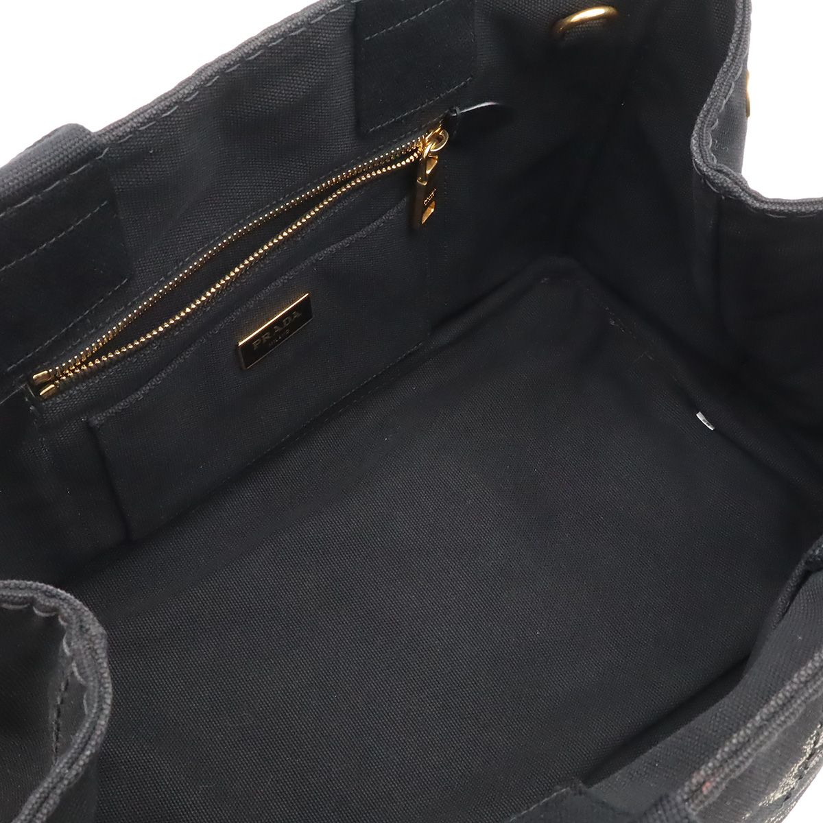 Prada Canapa Tote 2-Way Shoulder Bag Canvas Nero Black Gold Domestic Boutique — view 5
