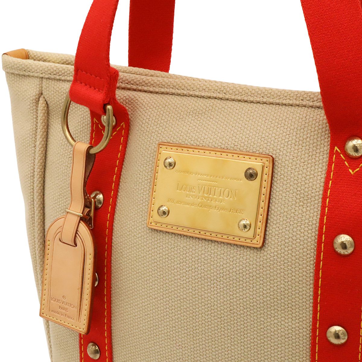 Louis Vuitton Antigua Cabas MM Tote Shoulder Bag Beige Red — view 8