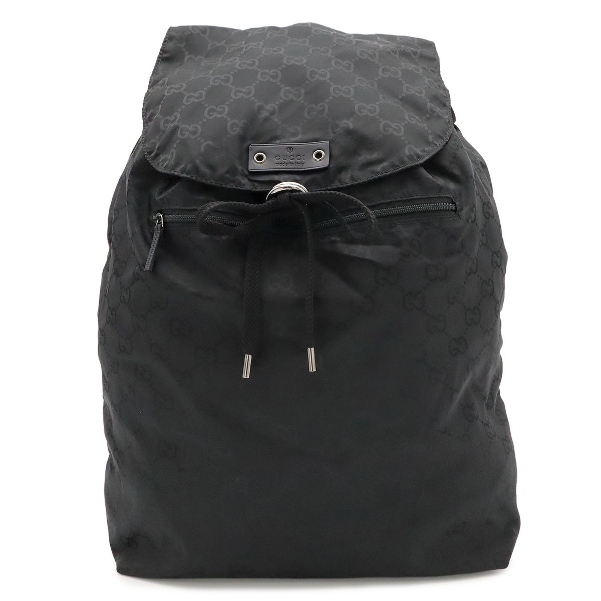 Gucci GG Nylon Backpack Leather Black Silver